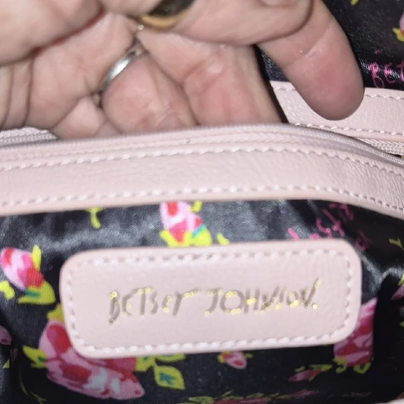 Betsey Johnson Black Floral Satchel with Pink Handles & Bow - Picture 3 of 9